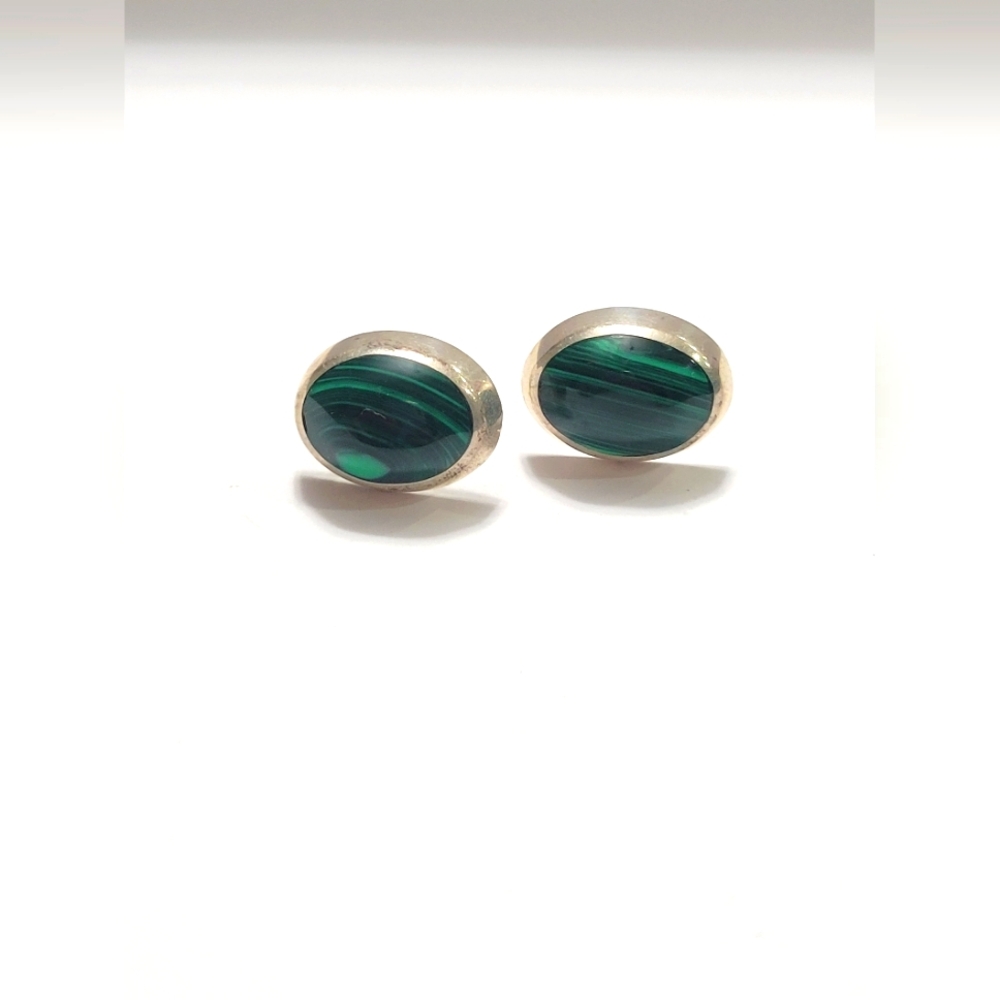 Vintage sterling silver 925 handmade earrings with oval malequite stamped